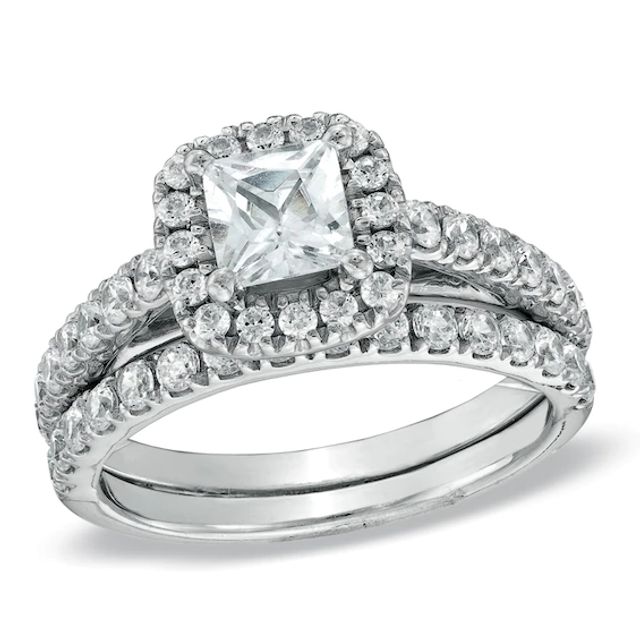 Previously Owned - 1-3/4 CT. T.w. Princess-Cut Diamond Frame Bridal Set in 14K White Gold