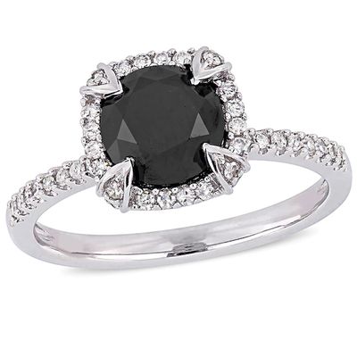 Previously Owned - 2 CT. T.w. Enhanced Black and White Diamond Frame Engagement Ring in 10K White Gold