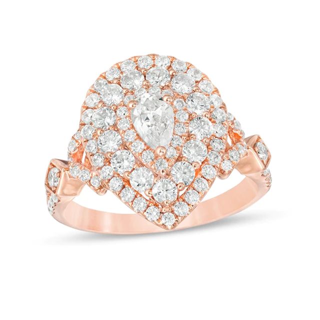 Previously Owned - 1-1/2 CT. T.w. Pear-Shaped Diamond Triple Frame Engagement Ring in 14K Rose Gold (I/Si2)