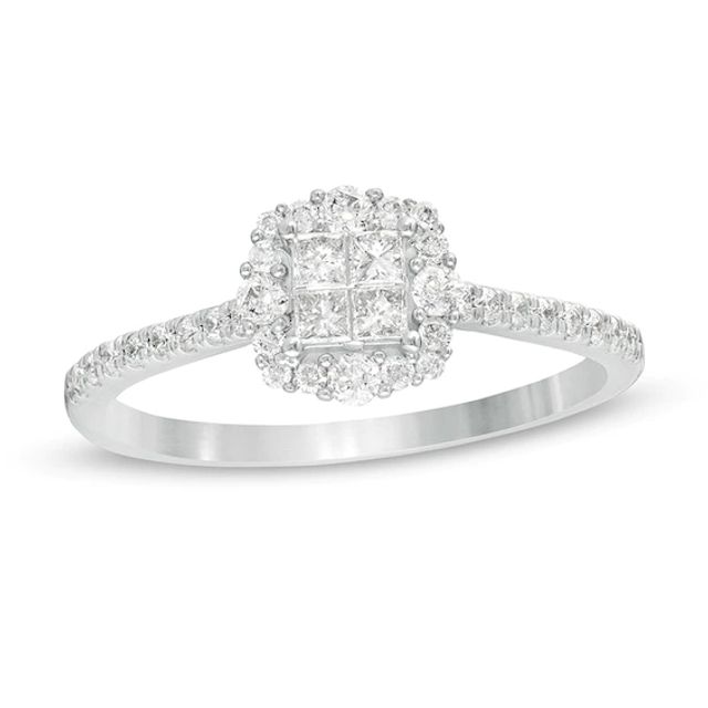 Previously Owned - 3/8 CT. T.w. Princess-Cut Quad Diamond Frame Engagement Ring in 10K White Gold