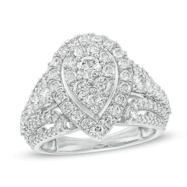 Previously Owned - 2 CT. T.w. Composite Diamond Pear-Shaped Frame Engagement Ring in 10K White Gold