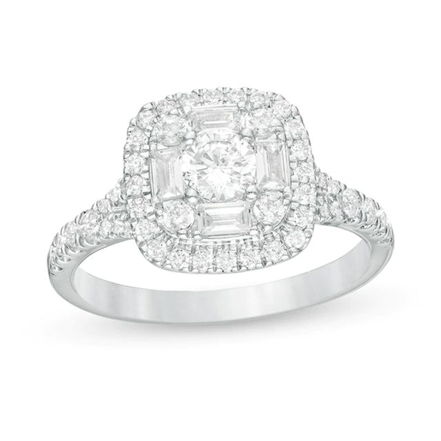 Previously Owned - 1 CT. T.w. Diamond Cushion Frame Engagement Ring in 14K White Gold