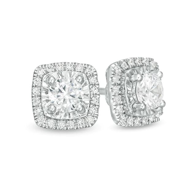 Previously Owned - 1/2 CT. T.w. Diamond Cushion Frame Stud Earrings in 10K White Gold