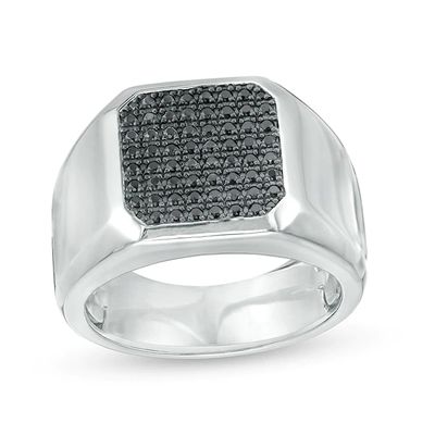Previously Owned - Vera Wang Men 1/2 CT. T.w. Enhanced Black Octagonal Diamond Signet Ring in Sterling Silver