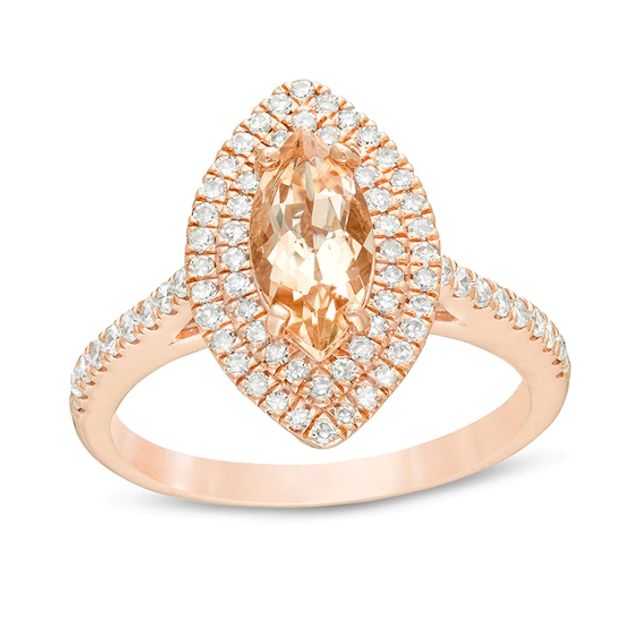 Previously Owned - Marquise Morganite and 1/2 CT. T.w. Diamond Double Frame Engagement Ring in 14K Rose Gold