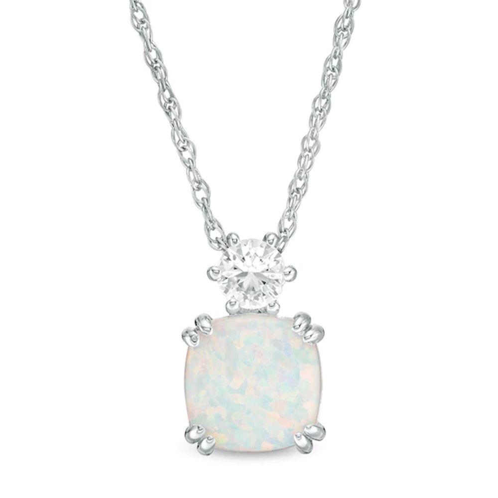 Previously Owned - 8.0mm Cushion-Cut Lab-Created Opal and White Sapphire Pendant in Sterling Silver