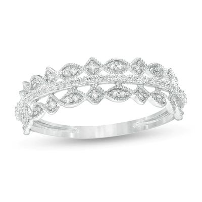 Previously Owned - 1/15 CT. T.w. Diamond Art Deco Twist Vintage-Style Anniversary Ring in 10K White Gold