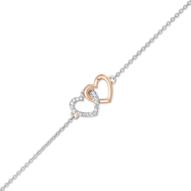 Previously Owned - 1/20 CT. T.w. Diamond Interlocking Hearts Anklet in Sterling Silver and 10K Rose Gold - 10"