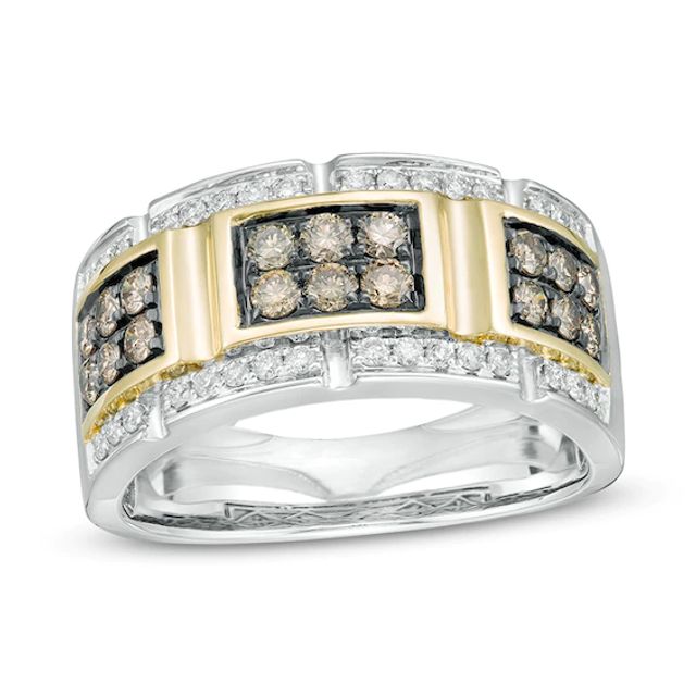 Previously Owned - Men's 1 CT. T.w. Champagne and White Diamond Buckle Ring in 10K Two-Tone Gold