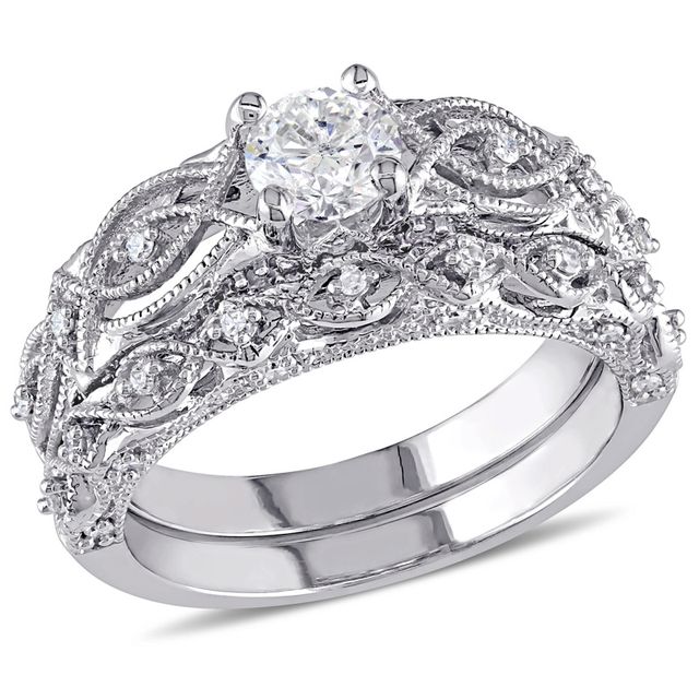 Previously Owned 3/4 CT. T.w. Diamond Vintage-Style Soldered Bridal Set in 10K White Gold