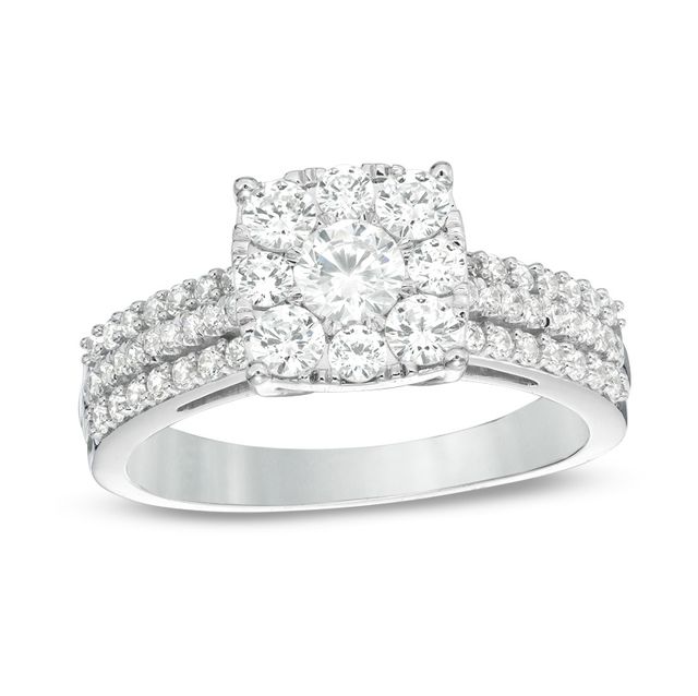 Previously Owned - 1 CT. T.w. Diamond Cushion Frame Multi-Row Engagement Ring in 14K White Gold