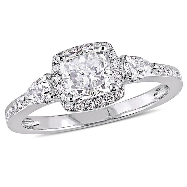 Previously Owned - 1-1/3 CT. T.w. Cushion-Cut Diamond Frame Engagement Ring in 14K White Gold
