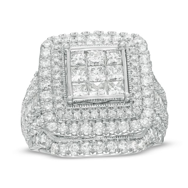 Previously Owned - 3 CT. T.w. Composite Diamond Double Cushion Frame Vintage-Style Engagement Ring in 10K White Gold