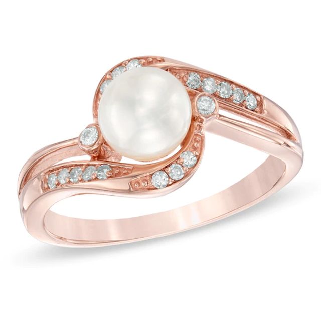 Previously Owned-6.0mm Freshwater Cultured Pearl and 1/10 CT. T.w. Diamond Ring in 10K Rose Gold