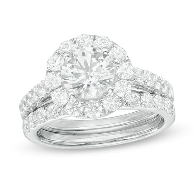 Previously Owned - Celebration Ideal 2-1/2 CT. T.w. Diamond Frame Bridal Set in 14K White Gold (I/I1)