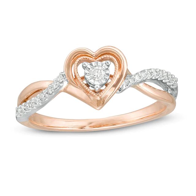 Previously Owned - Cherished Promise Collectionâ¢ 1/8 CT. T.w. Diamond Heart Frame Promise Ring in 10K Two-Tone Gold