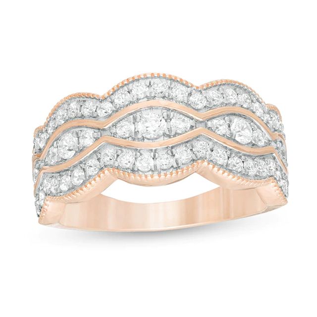 Previously Owned - 1 CT. T.w. Diamond Multi-Row Vintage-Style Anniversary Ring in 14K Rose Gold