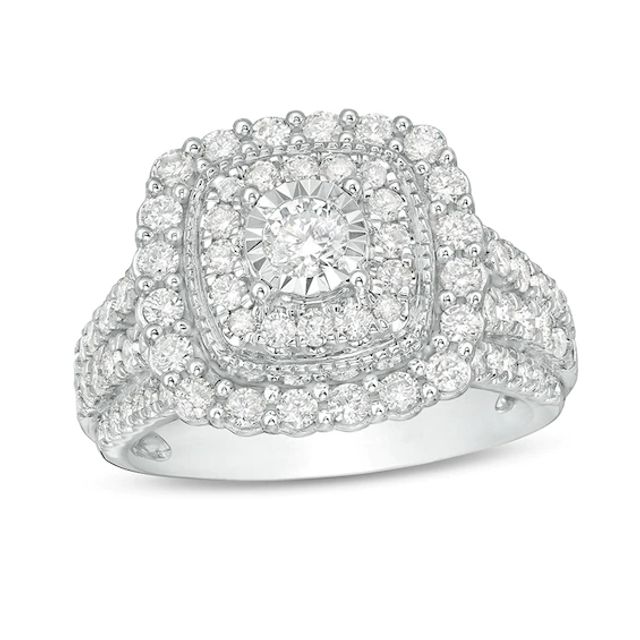 Previously Owned - 1-1/2 CT. T.w. Diamond Double Cushion Frame Engagement Ring in 10K White Gold