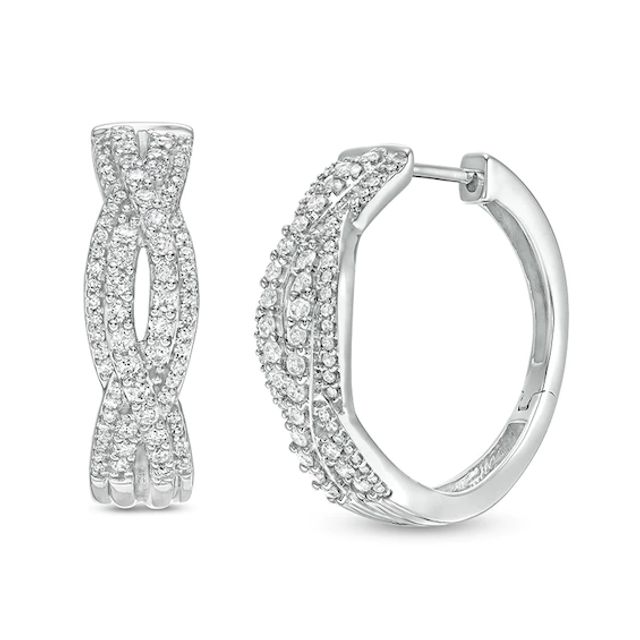 Previously Owned - 1 CT. T.w. Diamond Loose Braid Hoop Earrings in 10K White Gold