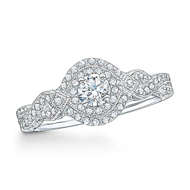 Previously Owned - 5/8 CT. T.w. Diamond Double Frame Vintage-Style Engagement Ring in 14K White Gold