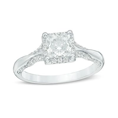 Previously Owned - 1-1/4 CT. T.w. Princess-Cut Diamond Frame Engagement Ring in 14K White Gold