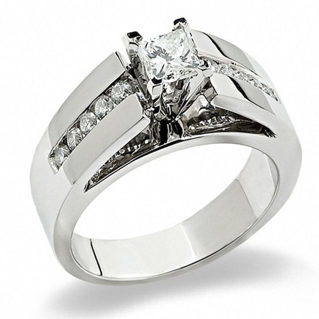 Previously Owned - 3/4 CT. T.w. Princess-Cut Diamond Solitaire Wide Band in 14K White Gold