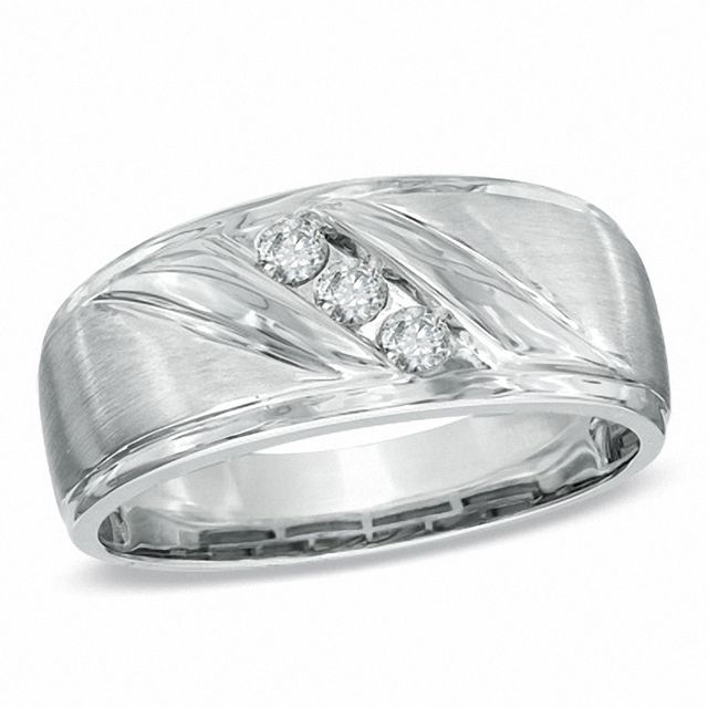Previously Owned - Men's 1/5 CT. T.w. Diamond Three Stone Slant Band in 10K White Gold