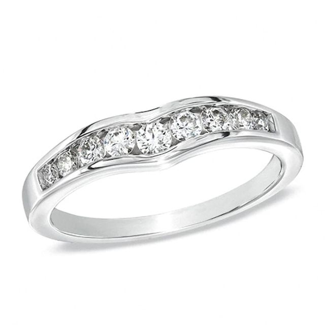 Previously Owned - 3/8 CT. T.w. Diamond Contour Wedding Band in 18K White Gold (H/Vs2)