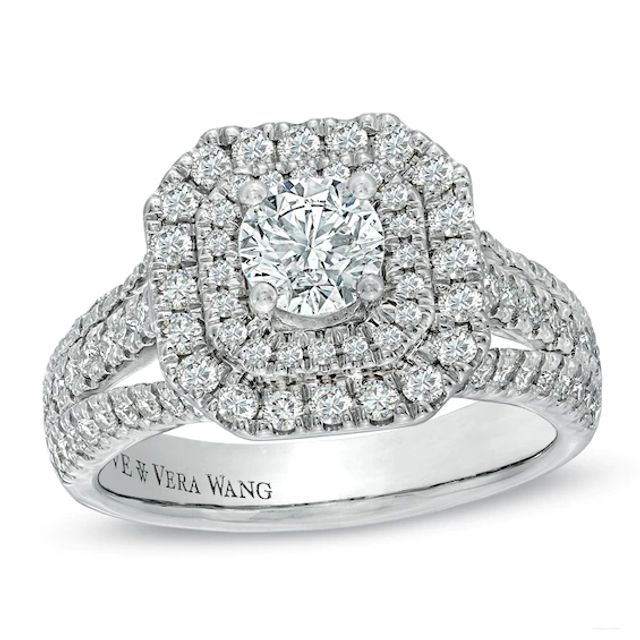 Previously Owned - Vera Wang Love Collection 1-1/2 CT. T.w. Diamond Double Frame Engagement Ring in 14K White Gold
