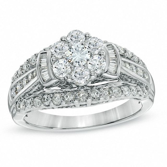 Previously Owned - 1-1/4 CT. T.w. Diamond Cluster Engagement Ring in 10K White Gold