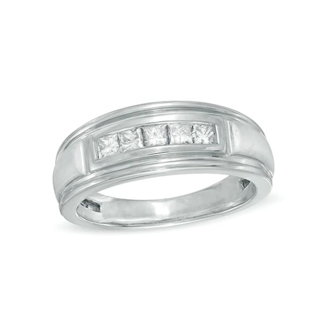 Previously Owned - Men's 1/2 CT. T.w. Square-Cut Diamond Five Stone Band in 10K White Gold