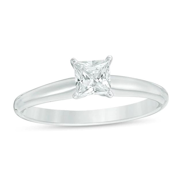 Previously Owned - 1/2 CT. Princess-Cut Diamond Solitaire Engagement Ring in 14K White Gold (I/Si2)