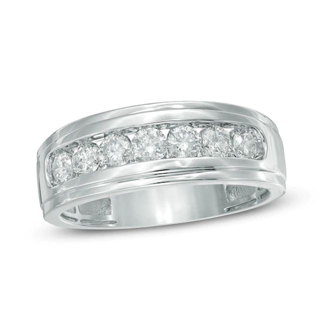 Previously Owned - Men's 3/4 CT. T.w. Diamond Seven Stone Step Edge Anniversary Band in 10K White Gold