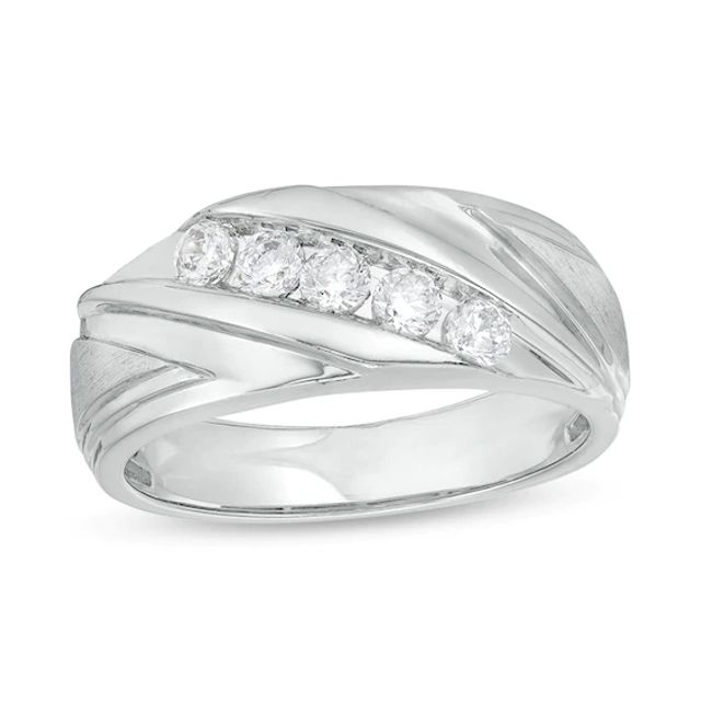 Previously Owned - Men's 1/2 CT. T.w. Diamond Five Stone Slant Band in 10K White Gold