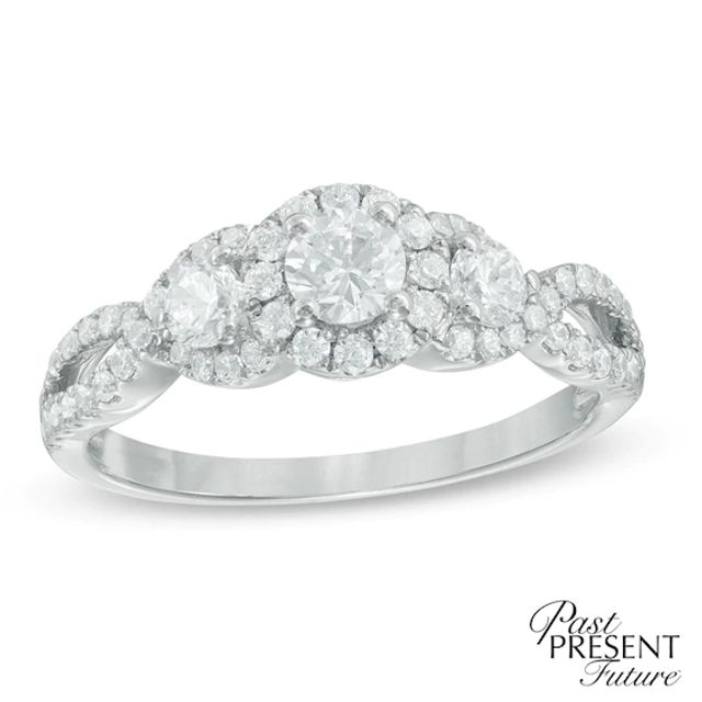 Previously Owned - 3/4 CT. T.w. Diamond Past Present Frame FutureÂ® Twist Split Shank Engagement Ring in 14K White Gold