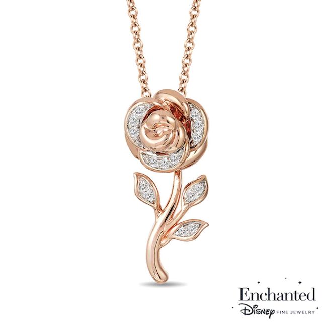 Previously Owned - Enchanted Disney Belle 1/10 CT. T.w. Diamond Rose Pendant in 10K Rose Gold - 19"