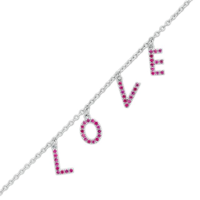 Previously Owned - Ruby "Love" Letter Station Bracelet in Sterling Silver - 8"
