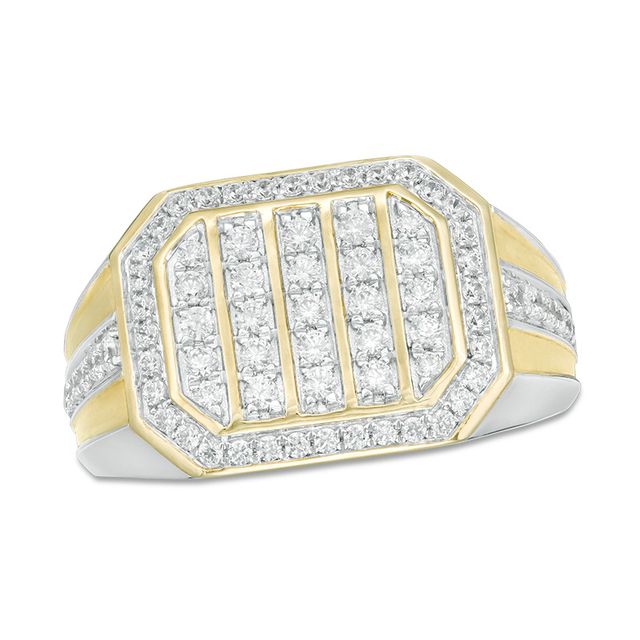 Previously Owned - Men's 1 CT. T.w. Diamond Vertical Multi-Row Octagon Frame Inlay Shank Ring in 10K Two-Tone Gold