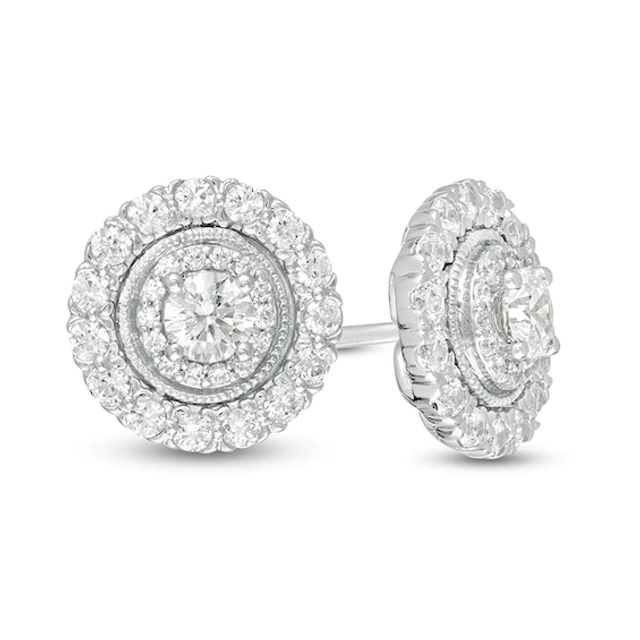 Previously Owned - 1 CT. T.w. Diamond Vintage-Style Stud Earrings in 10K White Gold