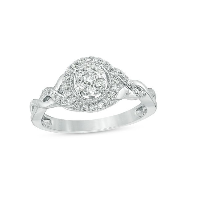 Previously Owned - 1/4 CT. T.w. Composite Diamond Frame Twist Vintage-Style Engagement Ring in 10K White Gold