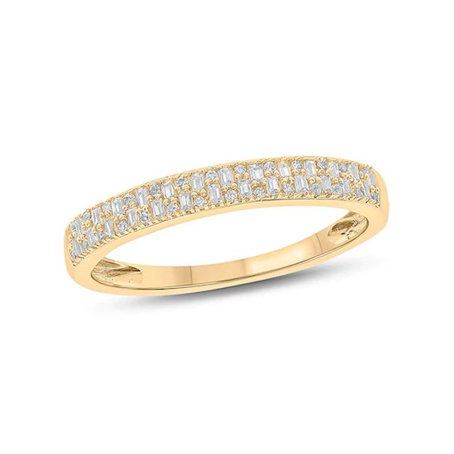Previously Owned - 1/5 CT. T.w. Baguette and Round Diamond Double Row Anniversary Band in 10K Gold