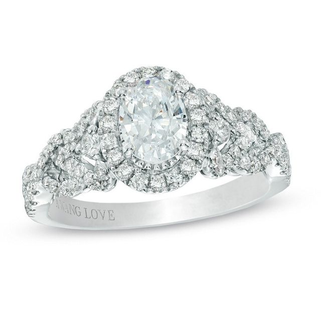 Previously Owned - Vera Wang Love Collection 1 CT. T.w. Oval Diamond Frame Engagement Ring in 14K White Gold