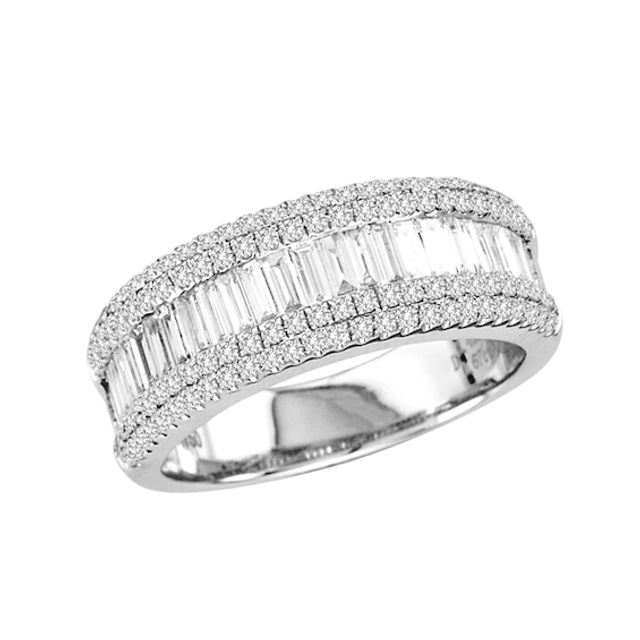 Previously Owned - 1 CT. T.w. Diamond Double Edge Wedding Band in 18K White Gold (G/Si1)