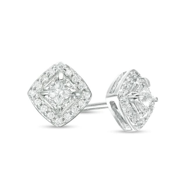 Previously Owned - 1/4 CT. T.w. Princess-Cut Diamond Frame Stud Earrings in 10K White Gold