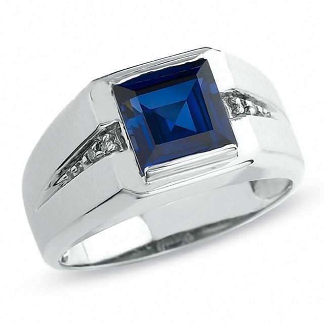 Previously Owned - Lab-Created Blue Sapphire and Diamond Accent Ring in 10K White Gold