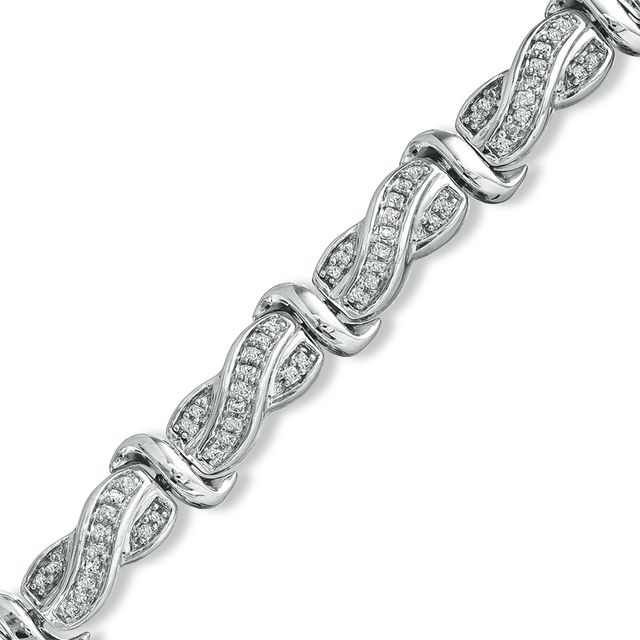 Previously Owned - 1 CT. T.w. Princess-Cut Diamond Swirl Line Bracelet in Sterling Silver