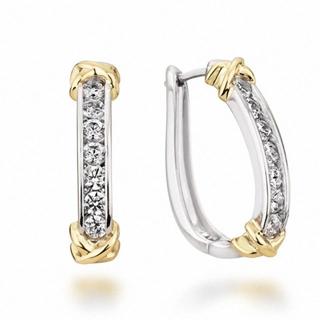 Previously Owned - 1/4 CT. T.w. Diamond Channel Hoop Earrings in 10K Two-Tone Gold