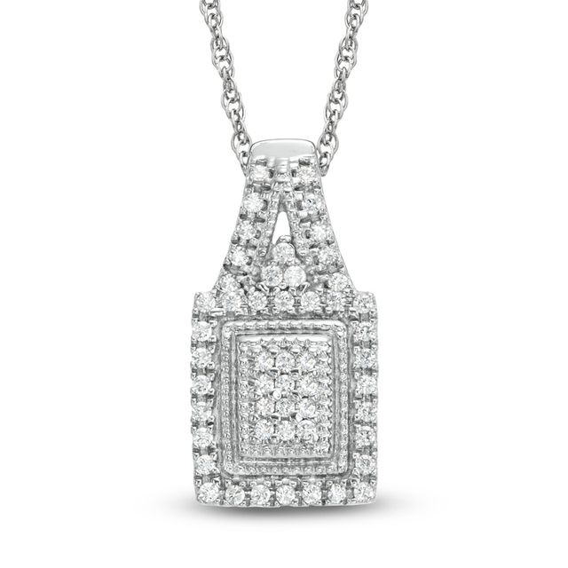 Previously Owned - 1/3 CT. T.w. Princess-Cut Diamond Cluster Rectangular Frame Pendant in Sterling Silver