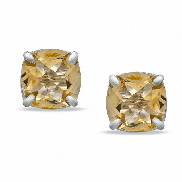Previously Owned - 8.0mm Cushion-Cut Citrine Stud Earrings in Sterling Silver