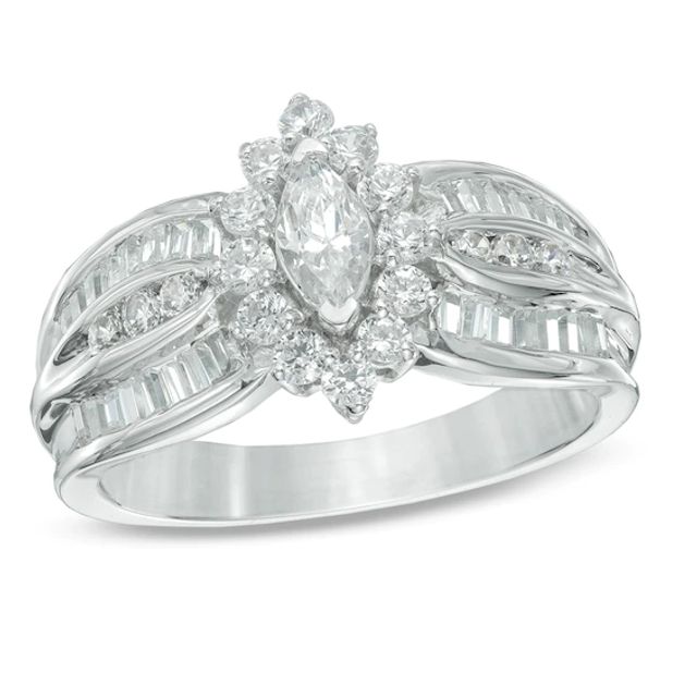 Previously Owned - 1 CT. T.w. Marquise Diamond Frame Engagement Ring in 10K White Gold